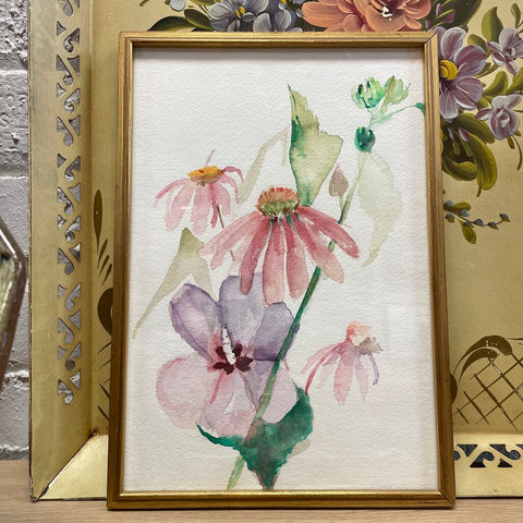 Moxie - Original Watercolor of Coneflower in Frame - 8.5 x 12.25"