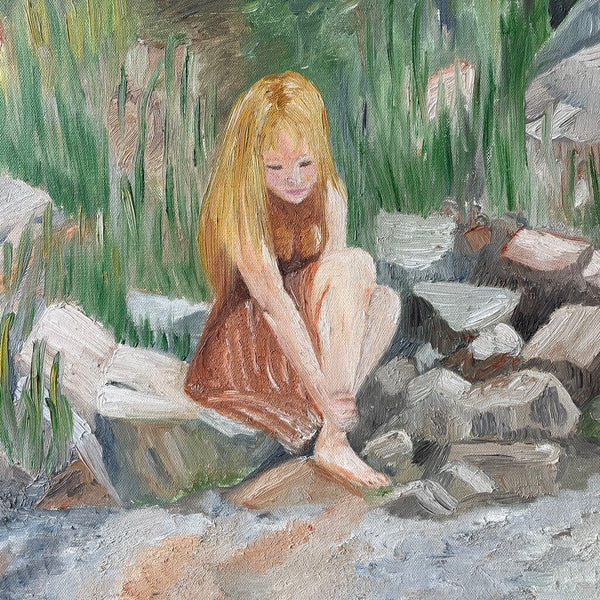 Moxie - Girl By Stream Painting - 16 x 20