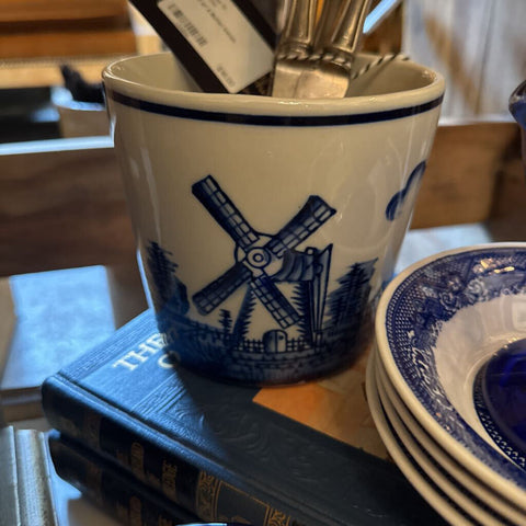 Blue and White Windmill Planter