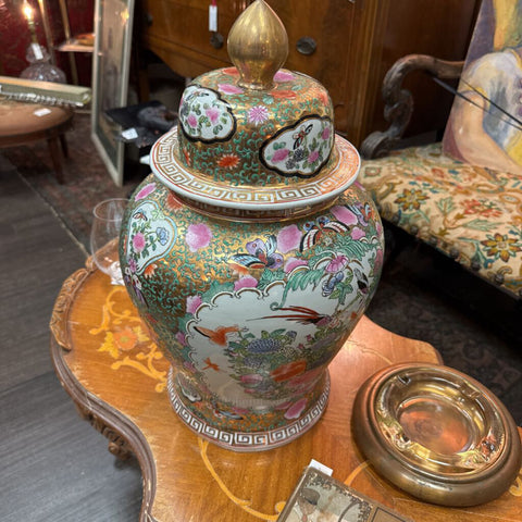 Vintage Large Pink & Gold Ginger Jar