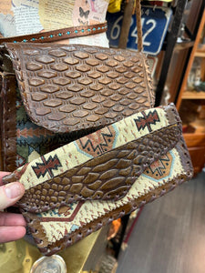 Southwestern leather and embroidered purse and wallet set