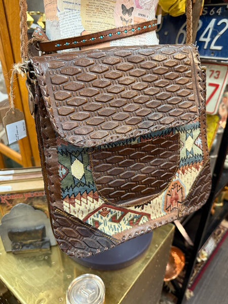 Southwestern leather and embroidered purse and wallet set