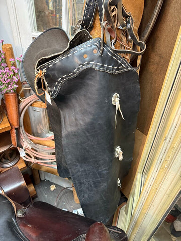 Vintage black leather Cowboy Chaps