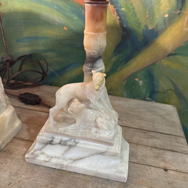 Pair of alabaster dog lamps
