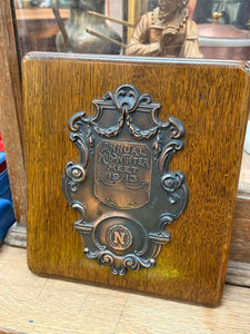 Antique Northwestern University Bronze on wood plaque, "ANNUAL MID-WINTER MEET 1913"