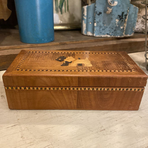 Vintage Inlaid Scottie Dog Trinket Box 7"w x 3.75"d x 2"h