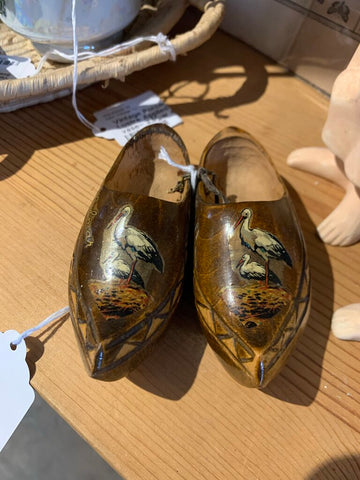 Vintage Dutch Crane Wooden Shoes~ 1.75" w x 4.25" l