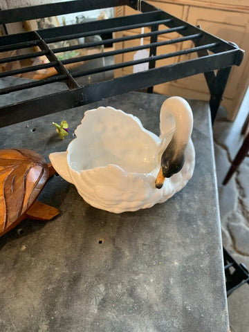 Vintage Porcelain Swan Planter~ 4" w x 5.5" l x 4" t