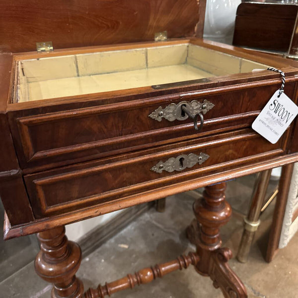 18th CENTURY BIEDERMEIER SEWING TABLE-LID LIFTS 19 1/2" x 16 1/2" x 30", AS FOUND