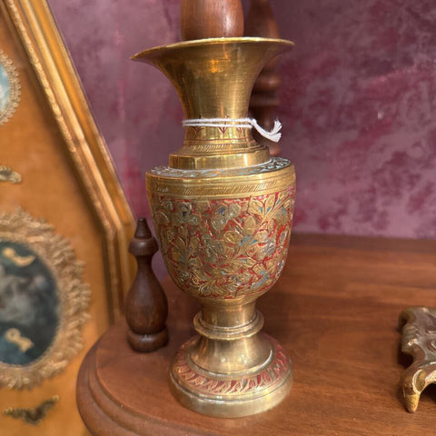 Brass etched bud vase