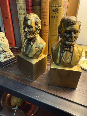 Vintage PM Craftsman Solid Brass Abe Lincoln bookends