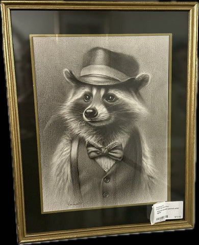 14.5x11.5 raccoon portrait artist signed