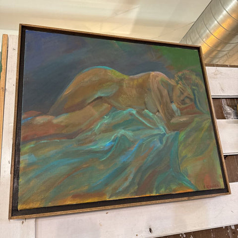 Vintage framed oil painting on canvas nude portrait