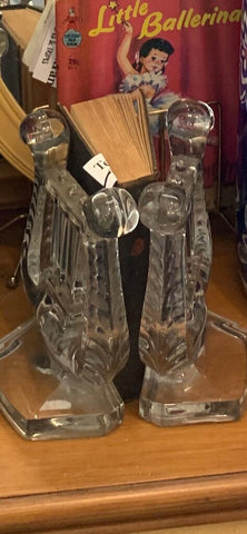 Vintage glass harp shaped bookends
