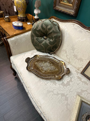 Vint Cream Fabric Damask Couch 78" In Store Pick Up Only