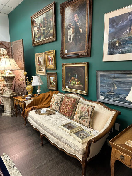 Vint Cream Fabric Damask Couch 78" In Store Pick Up Only