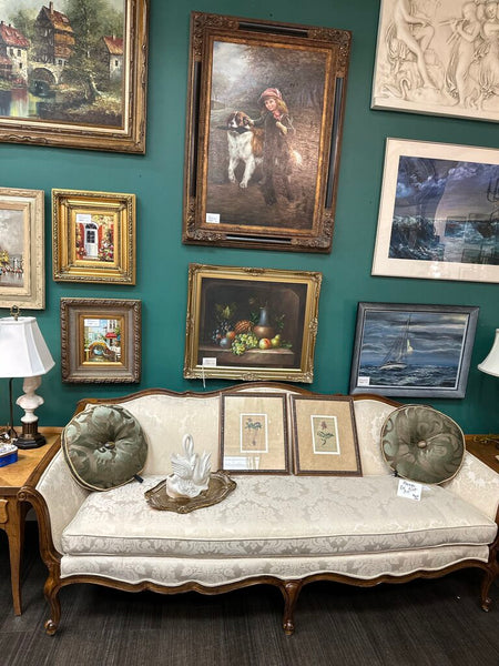 Vint Cream Fabric Damask Couch 78" In Store Pick Up Only