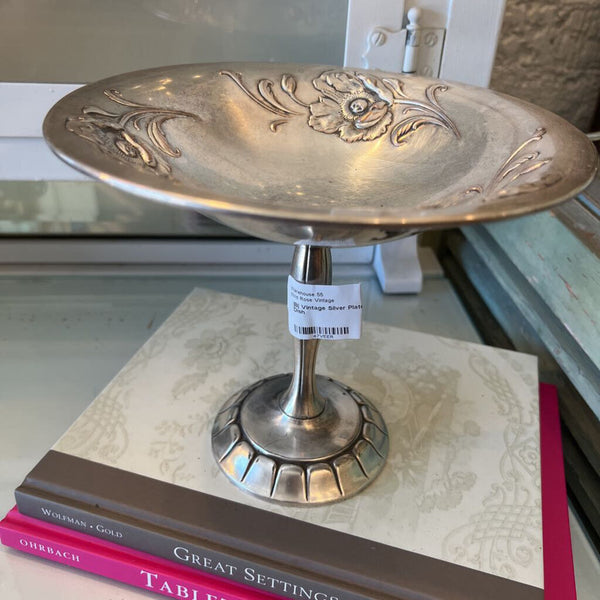 |B| Vintage Silver Plate Pedestal Dish