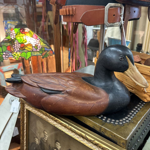 Signed Tannereye Leather Covered Decoy Mallard Duck Made In Canada 20" Long