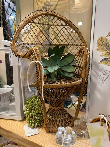 Vintage wicker peacock chair miniature