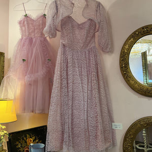 1950s lavender lace prom dress, as found, with jacket