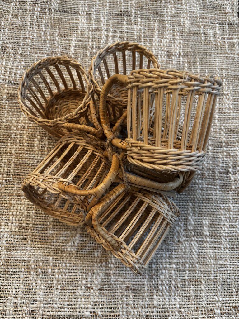 Set of 6 Vintage Wicker Rattan Cup Glass Holders
