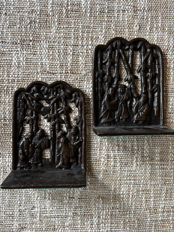 Vintage CAST IRON BOOKENDS: CHINESE IMMORTALS