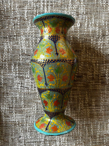 Vintage Paper Mache Vase W/ Brass Rim