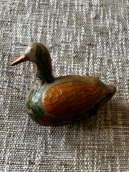 Vintage Cloisonne Enameled Brass Duck Figurine 6" Long Made in India
