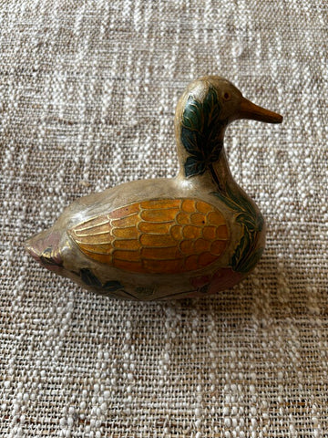 Vintage Cloisonne Enameled Brass Duck Figurine 6" Long Made in India
