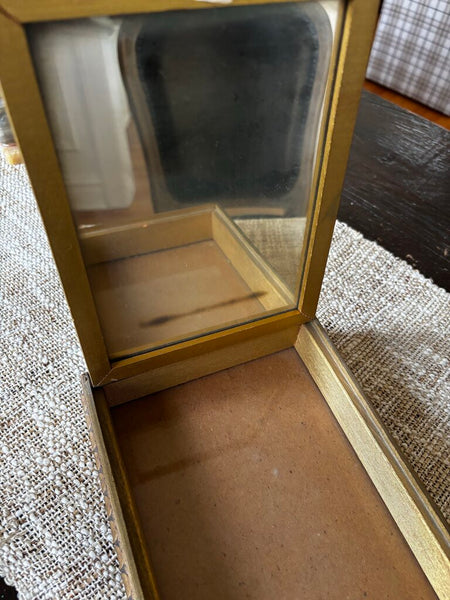 ANTIQUE WOOD DRESSER JEWELRY BOX with MIRROR