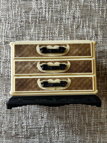 Vintage Cream Colored Asian Jewelry Box 3 Drawer