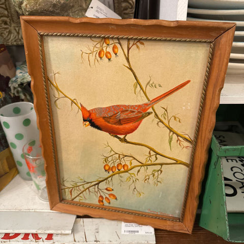 Jens Fresh Vintage ~ Vintage cardinal painting with wood frame