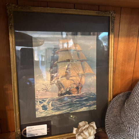Gold framed Ship Print 11x15 as found