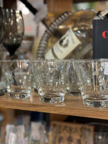 Vintage set of 6 etched glass horses rocks glasses