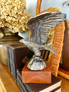 Brass Eagle on Wood Stand 9H