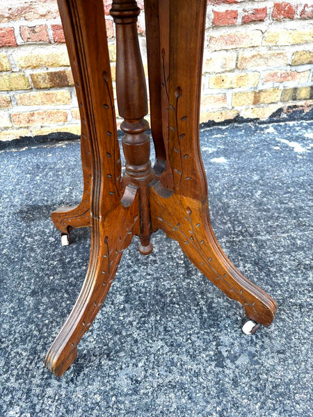 Antique Walnut Entry Side Table Carved Pedestal Eastlake 27W x 19.5D x 28.25H (in store PU)
