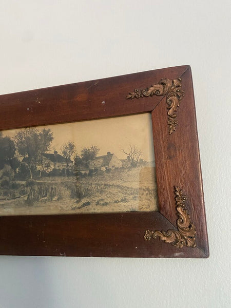 Antique Framed Etching of Rural Countryside by Ernest Christian Roth 15" x 7"