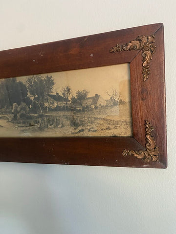 Antique Framed Etching of Rural Countryside by Ernest Christian Roth 15" x 7"
