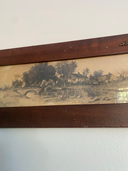 Antique Framed Etching of Rural Countryside by Ernest Christian Roth 15" x 7"
