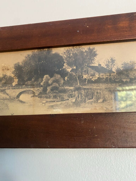 Antique Framed Etching of Rural Countryside by Ernest Christian Roth 15" x 7"