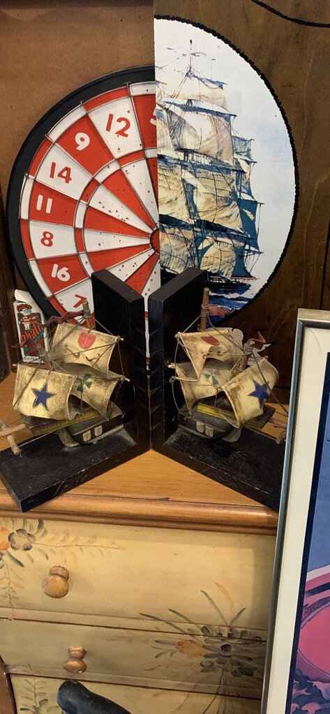 Vintage wood ship bookends