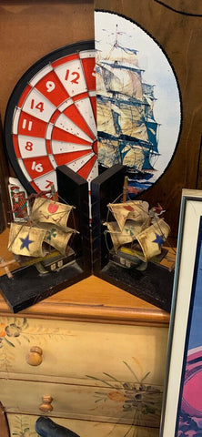 Vintage wood ship bookends