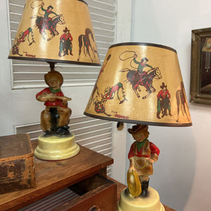 DARLING Chalkware Cowgirl/Cowboy Vintage Lamps
