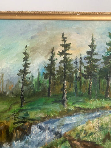 Vintage Oil on Canvas Landscape Artwork in Gilt Frame 12 x 15.5