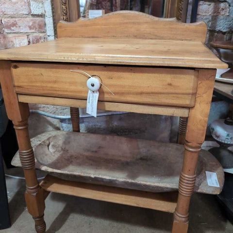 Sweet Antique Pine Table with Shelf and Drawer. 23x17x29 High. IN STORE PICK UP ONLY