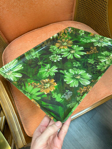 Green Floral Fiberglass Tray 12x17 W1869