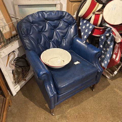 Blue leather chair in store pick up only
