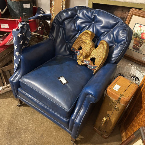Blue leather chair in store pick up only