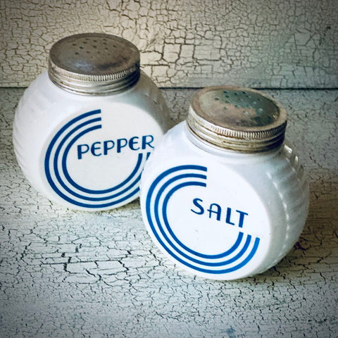VINTAGE MILKGLASS BLUE SALT & PEPPER